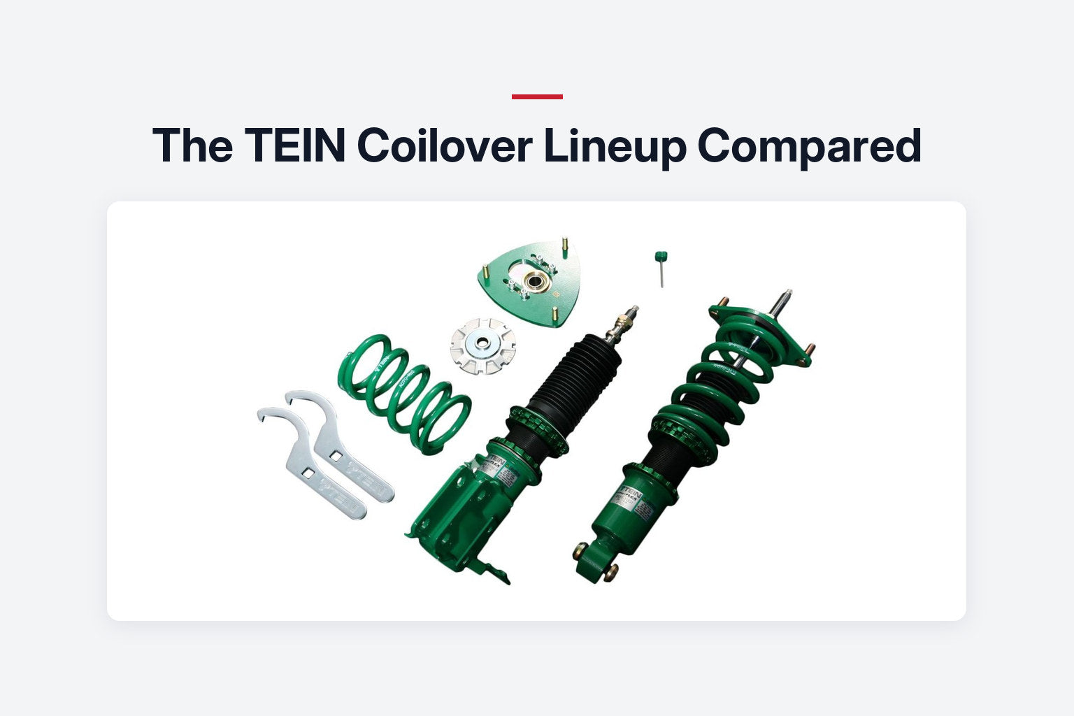 TEIN coilover kit with green springs, camber plate and spanners