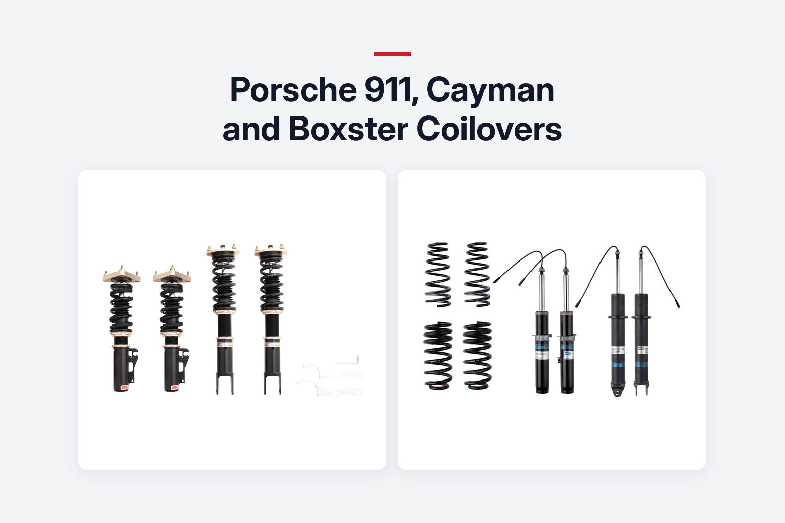 BC Racing coilover kit for the Porsche 911 and Bilstein B12 kit for the Boxster