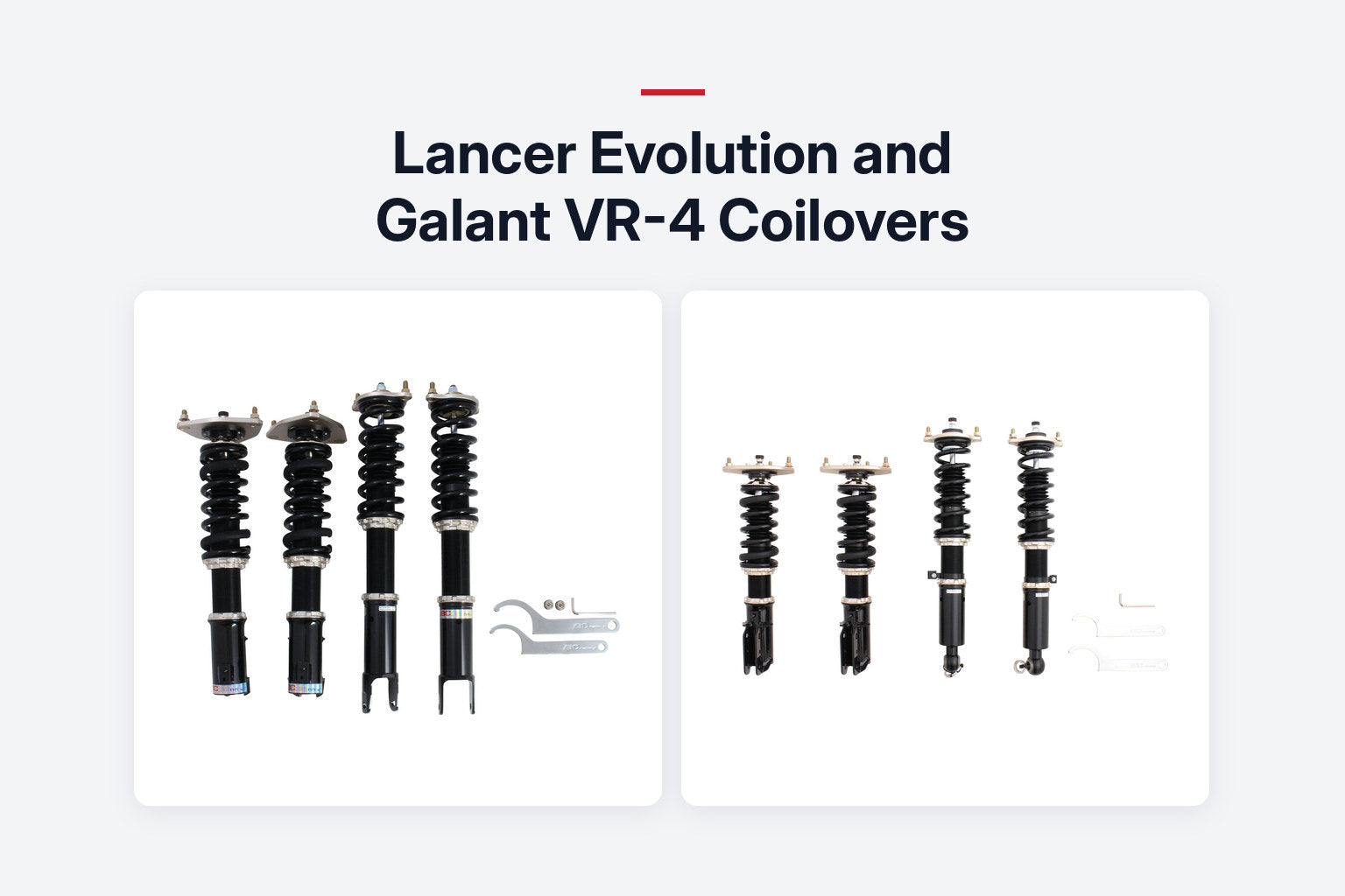 BC Racing coilover kits for the Lancer Evolution and Galant VR-4 side by side